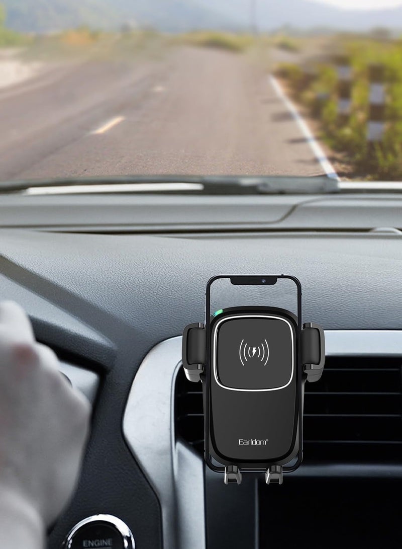 Earldom WC25 Wireless Car Charging Holder, Fast Wireless Charging Phone Mount, Auto Clamp, One-Hand Operation, 360° Adjustable Air Vent Dashboard Holder for Safe Driving – Black - Image 2